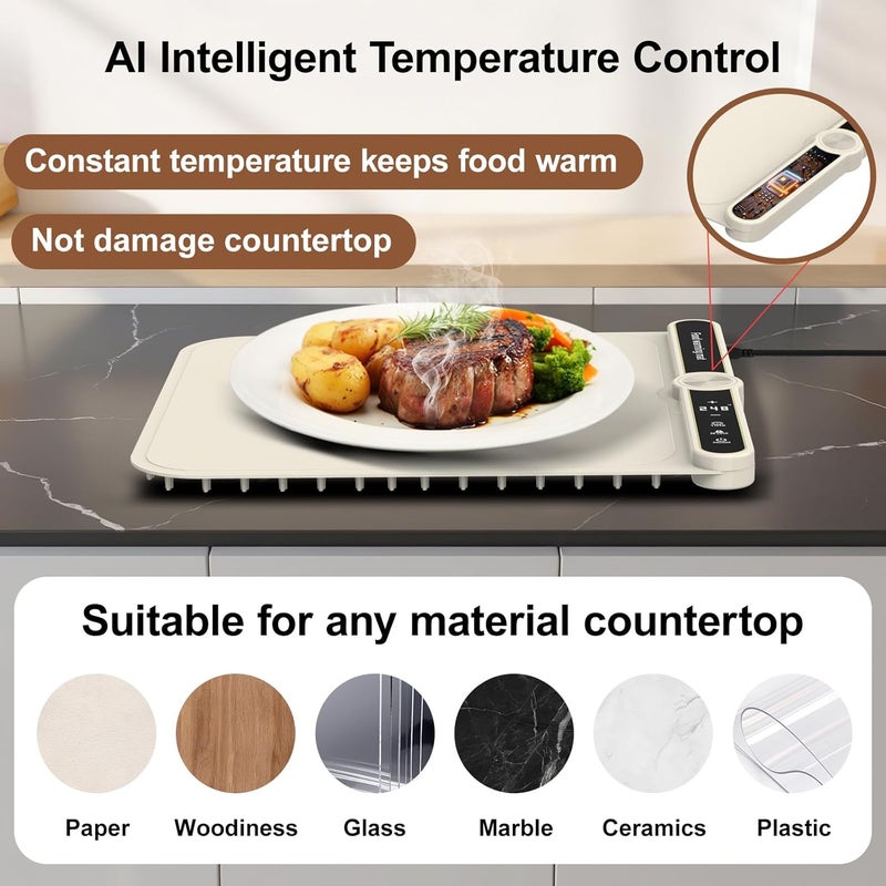 Aordeep Small Warming Mat for Food Portable Rolled-up Silicone Food Warmers for Parties,Buffet,Countertop Electric Food Warming Mat 9-Level Precise Temp Control Keep Warming Last 18 Hours - Image 5